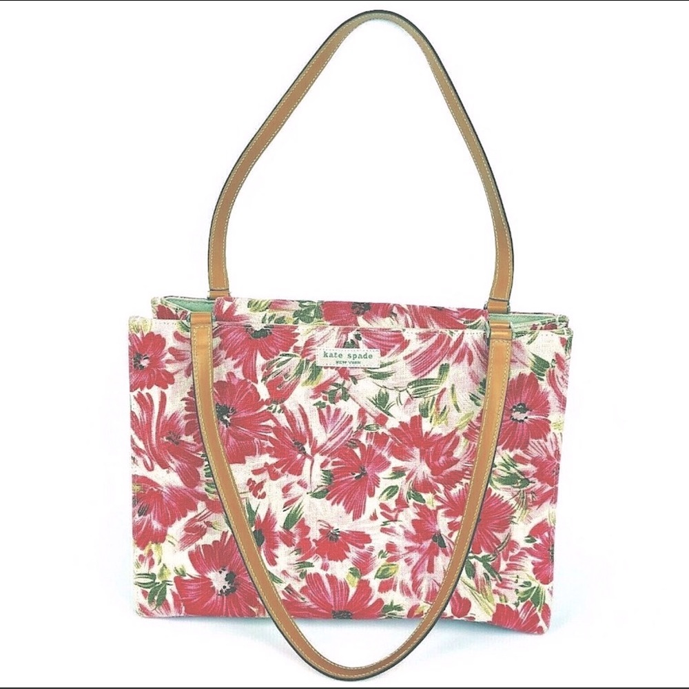 RARE Vintage Kate Spade Charlotte Fleur Pink Floral Canvas Purse